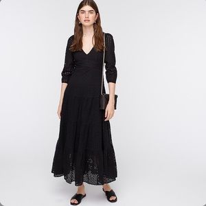 J crew tiered maxi dress mixed eyelet black NWT
